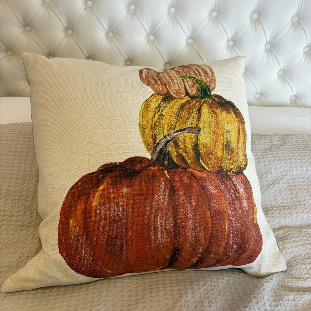 Pottery Barn Thanksgiving Autumn Harvest Pumpkin Throw Pillow 20x20 Square Linen